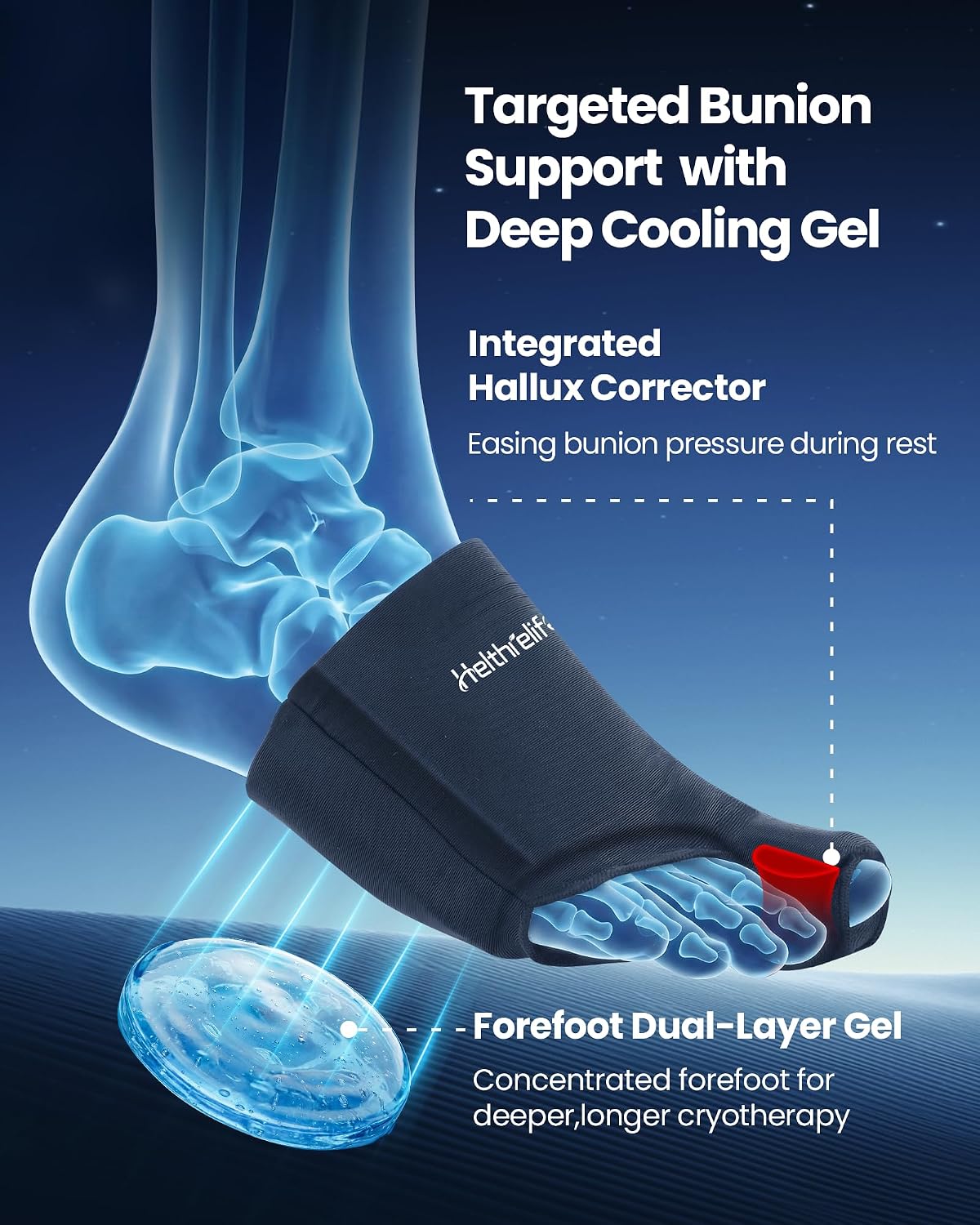 3D Forefoot Ice Pack with Dual-Layer Cooling Gel and Bunion Corrector